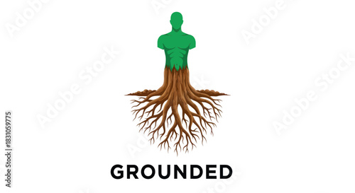 Human Torso with Deep Roots Symbolizing Being Grounded and Connected to Nature