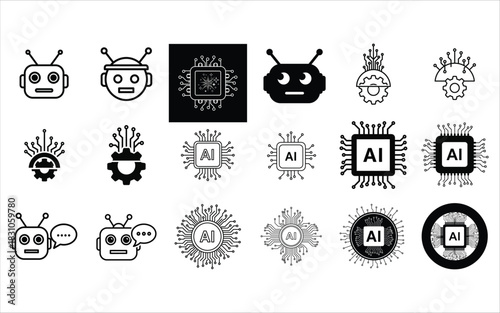 Technology microchip and circuit symbols vector pack