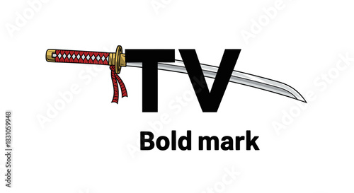Japanese Katana Sword Blade Integrated with Television Letters Modern Logo Design Concept