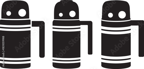 Three identical microphone silhouettes in a row silhouette