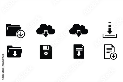 Download icons: folder, cloud, floppy disk, document, file transfer