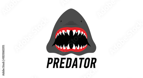 Fierce great white shark head with wide open mouth displaying sharp teeth vector logo design