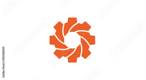 Abstract Orange Gear Icon with Swirling Inner Design Symbolizing Technology Process and Innovation