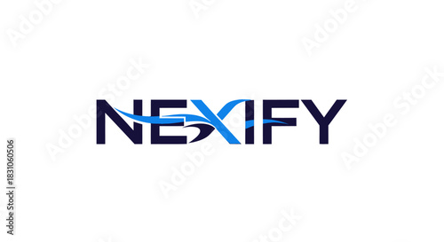 Modern Nexify Text Logo with Dynamic Blue Wave Elements on Clean White Background