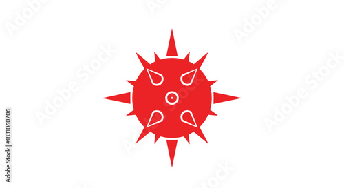 Stylized red viral particle icon vector graphic representing abstract microorganism and health