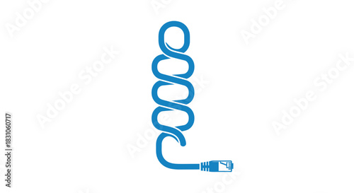 Blue Ethernet Cable Shaped as DNA Helix Representing Digital Genetic Information and Network