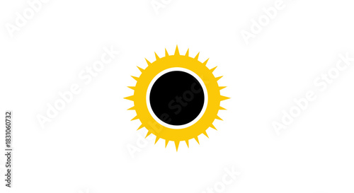Bright Yellow Sun with Black Center Abstract Icon Symbol on White Background Graphic