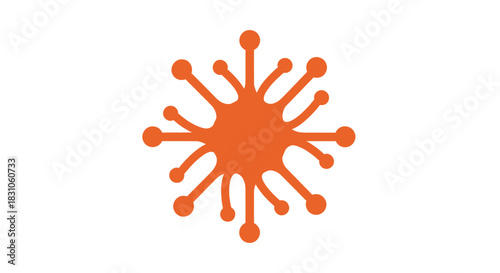 Vibrant orange abstract shape evoking a modern scientific cell or starburst icon on white