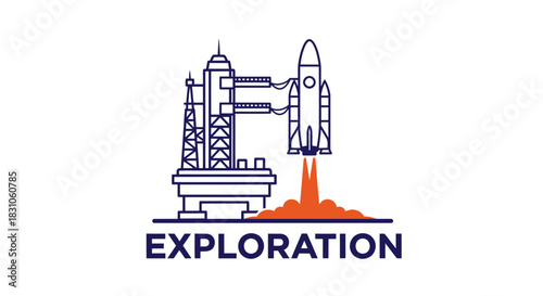 Modern line art rocket launch from a detailed space exploration launchpad vector icon