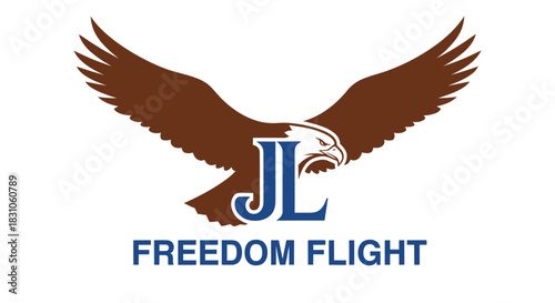 Majestic Flying Eagle with Freedom Flight Text Logo Design Emblem Graphic Illustration