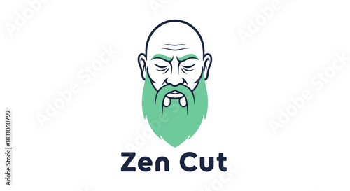 Contemplative Bald Man with Green Beard Serene Facial Expression Graphic Icon
