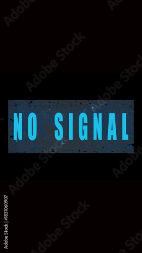 No signal glitch text animated vertical video blue cyan distorted screen cyberpunk digital. Vertical video no signal glitch text animation blue cyan static error digital noise background.