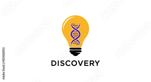 Creative logo icon merging bright lightbulb with DNA helix symbolizing scientific discovery
