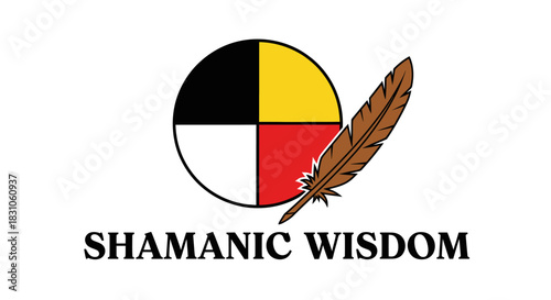 Indigenous Medicine Wheel and Feather Symbolizing Spiritual Shamanic Wisdom and Healing Traditions