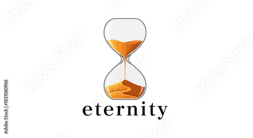 Conceptual Hourglass with Flowing Sand Symbolizing Infinite Time and Eternity on White Background