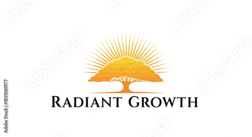 Vibrant sunburst tree logo symbolizing growth prosperity and radiant nature energy design