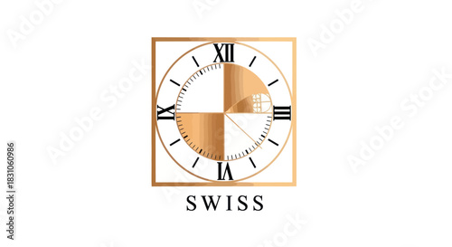 Luxury Golden Clock Face Design with Fibonacci Spiral and Roman Numerals for Timeless Elegance