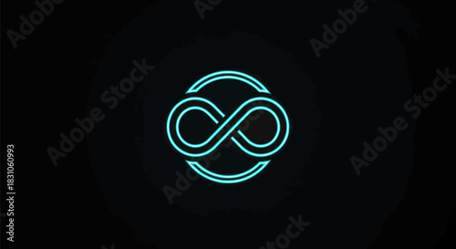 Futuristic Glowing Blue Infinity Symbol in a Cybernetic Circle Loop Design