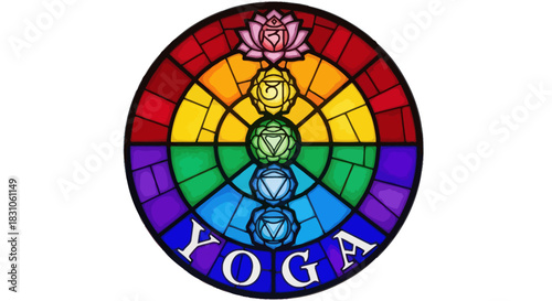 Stained Glass Chakra Yoga Symbol Rainbow Colors Meditation Spirituality Design