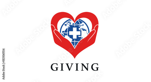 Compassionate Hands Forming Heart Around Globe with Medical Cross Representing Global Charity
