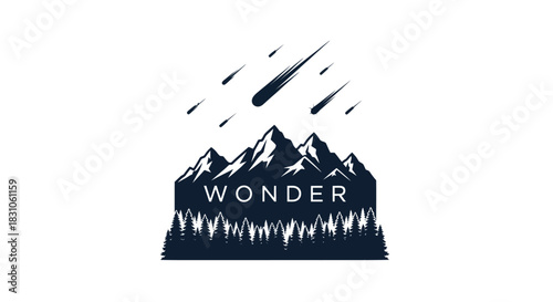 Outdoor Adventure Concept with Mountain Range Forest and Cosmic Wonder Night Sky