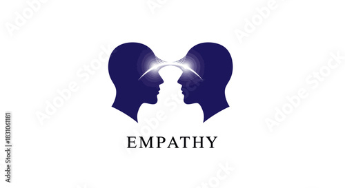 Empathy Connection Human Head Silhouettes with Glowing Mental Link Psychology and Understanding