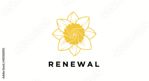 Elegant Yellow Flower and Renewal Text Logo Design for Spring Growth and New Beginnings