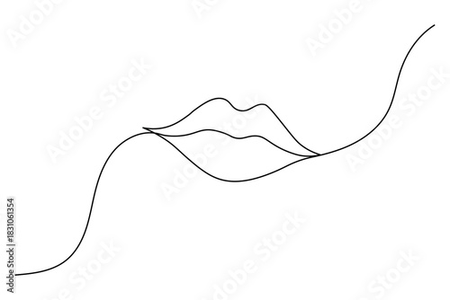 Minimalist continuous line art drawing of sensuous female lips on a clean white background, simple elegance and style.