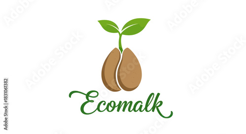 Fresh green plant sprout growing from seed eco logo concept for natural and organic product branding