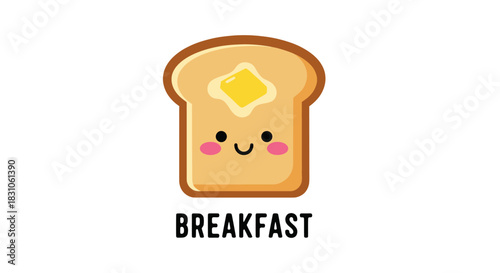 Cute Cartoon Toast with Melting Butter and Happy Face for Breakfast Illustration Design
