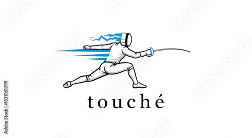 Dynamic Fencing Lunge Sport Action with Speed Effect and 'touché' Text Logo Design