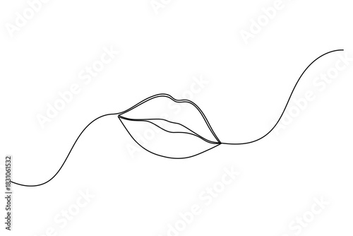 Continuous line art drawing of elegant human lips, simple minimalist design representing beauty and expression