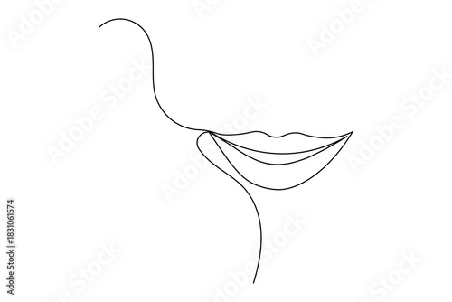 One continuous line art drawing of a female face profile. minimalist graphic artwork of lips and chin contour.