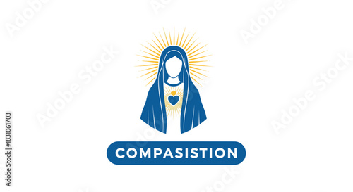 Stylized Virgin Mary illustration with radiant halo and sacred heart symbol perfect for religious