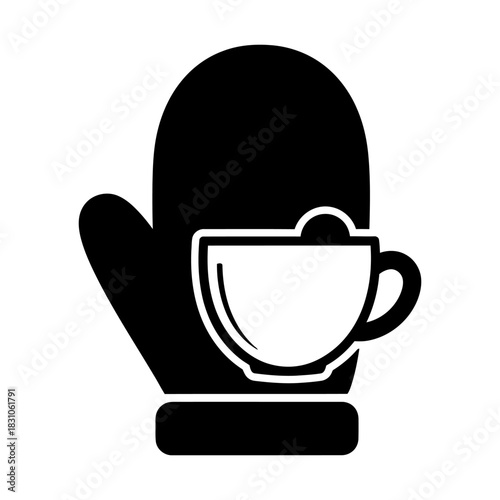 Icon of Glove and Coffee Cup Silhouette