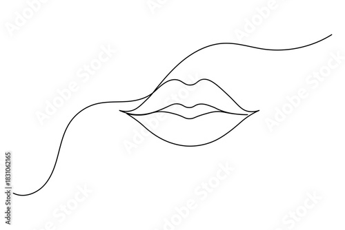 Minimalist line art illustration of human lips, simple continuous drawing style on a clear white background.