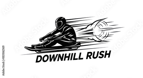 Dynamic luge sledding athlete in a helmet speeding downhill an exciting vector illustration