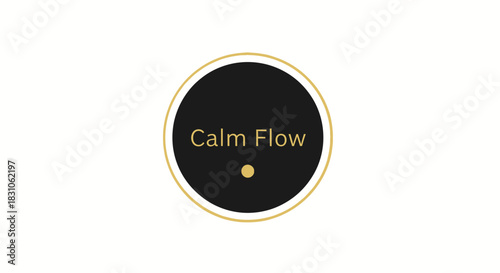 Elegant minimalist black and gold circle logo design with calm flow text and a golden dot on white