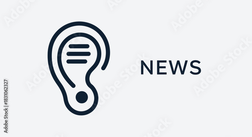 Dynamic News Ear Icon Representing Listening and Information Updates for Media Platforms
