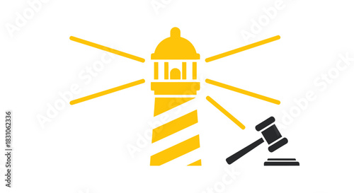 Lighthouse and Gavel Icon Symbolizing Legal Guidance Justice and Clarity in Law