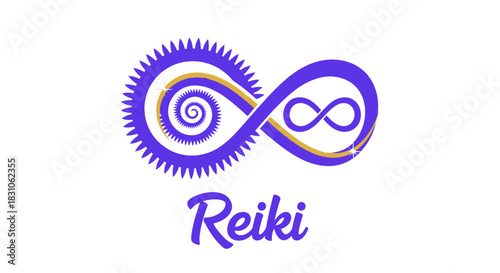 Modern Reiki Infinity Symbol with Spiral Energy Design and Sparkles for Healing