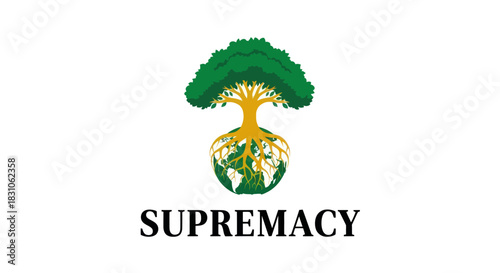 Green tree with deep roots shaping a vibrant earth globe concept of global nature and ecological