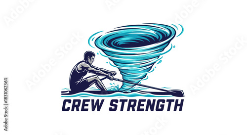 Dynamic Rowing Strength Illustration with Powerful Water Vortex Design for Sport