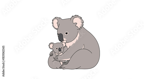 Adorable mother koala embracing her cute baby koala in a tender moment of affection and family bond.