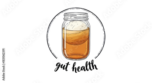 Artistic Hand Drawn Illustration of Kombucha Fermentation Jar for Promoting Gut Health and Wellness