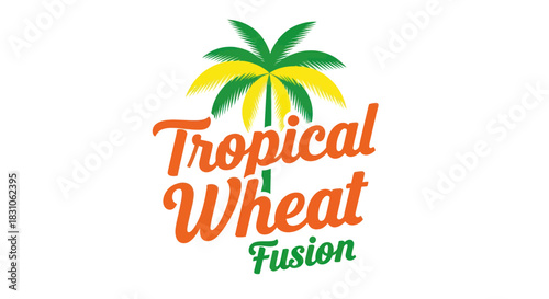 Vibrant Tropical Wheat Fusion Logo Design with Palm Tree Icon for Beverage Branding