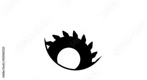 Abstract Black Gear Cogwheel Industrial Saw Blade Graphic Element Minimal Design on White Background
