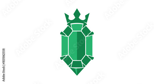 Elegant Green Jewel with Crown Flat Design Icon for Luxury and Treasure Concepts