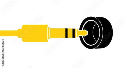 Vibrant Yellow Audio Jack Connector Plugging into Black Port Simple Design