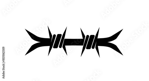 Bold Black Barbed Wire Silhouette Icon Vector Symbol Against Clean White Background